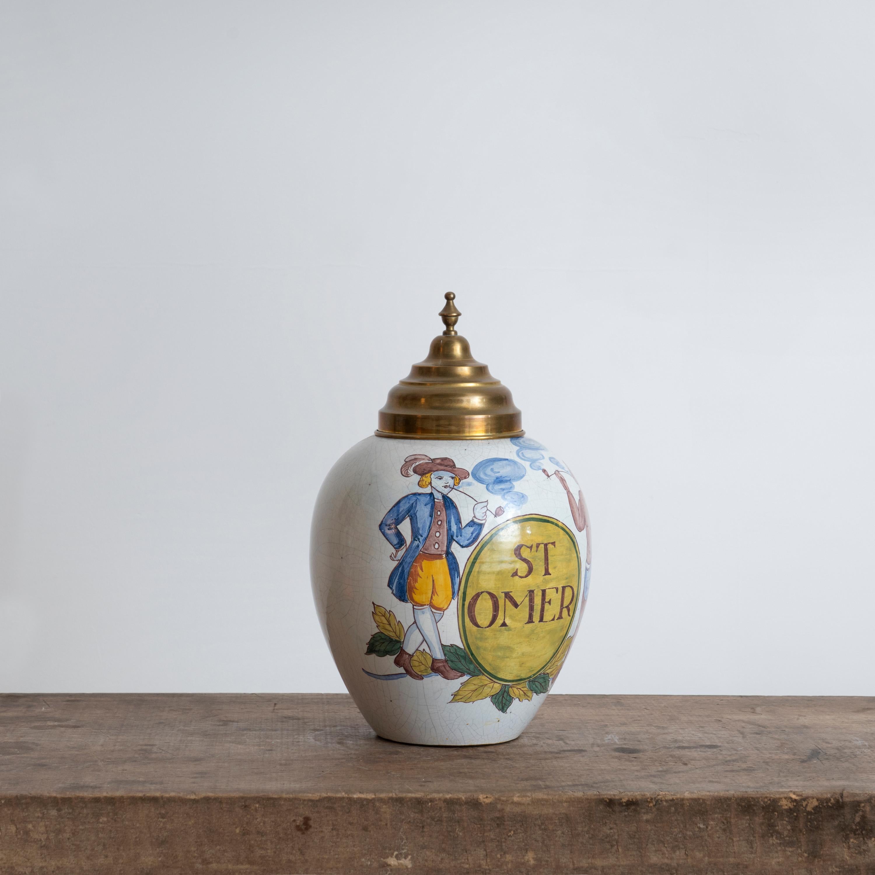 Polychromed Set of 18th Century Dutch Ceramic Tobacco Jars For Sale