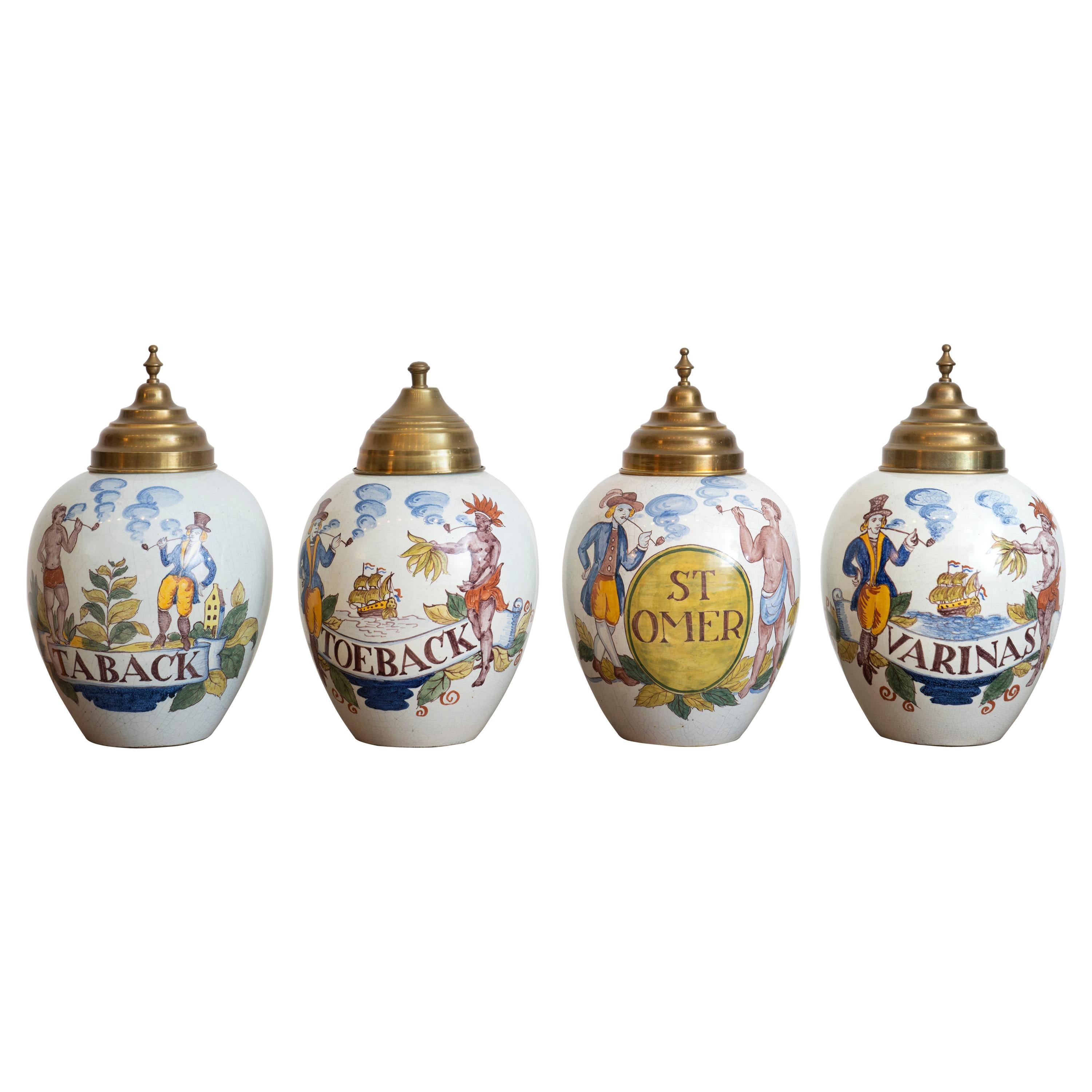 Set of 18th Century Dutch Ceramic Tobacco Jars For Sale