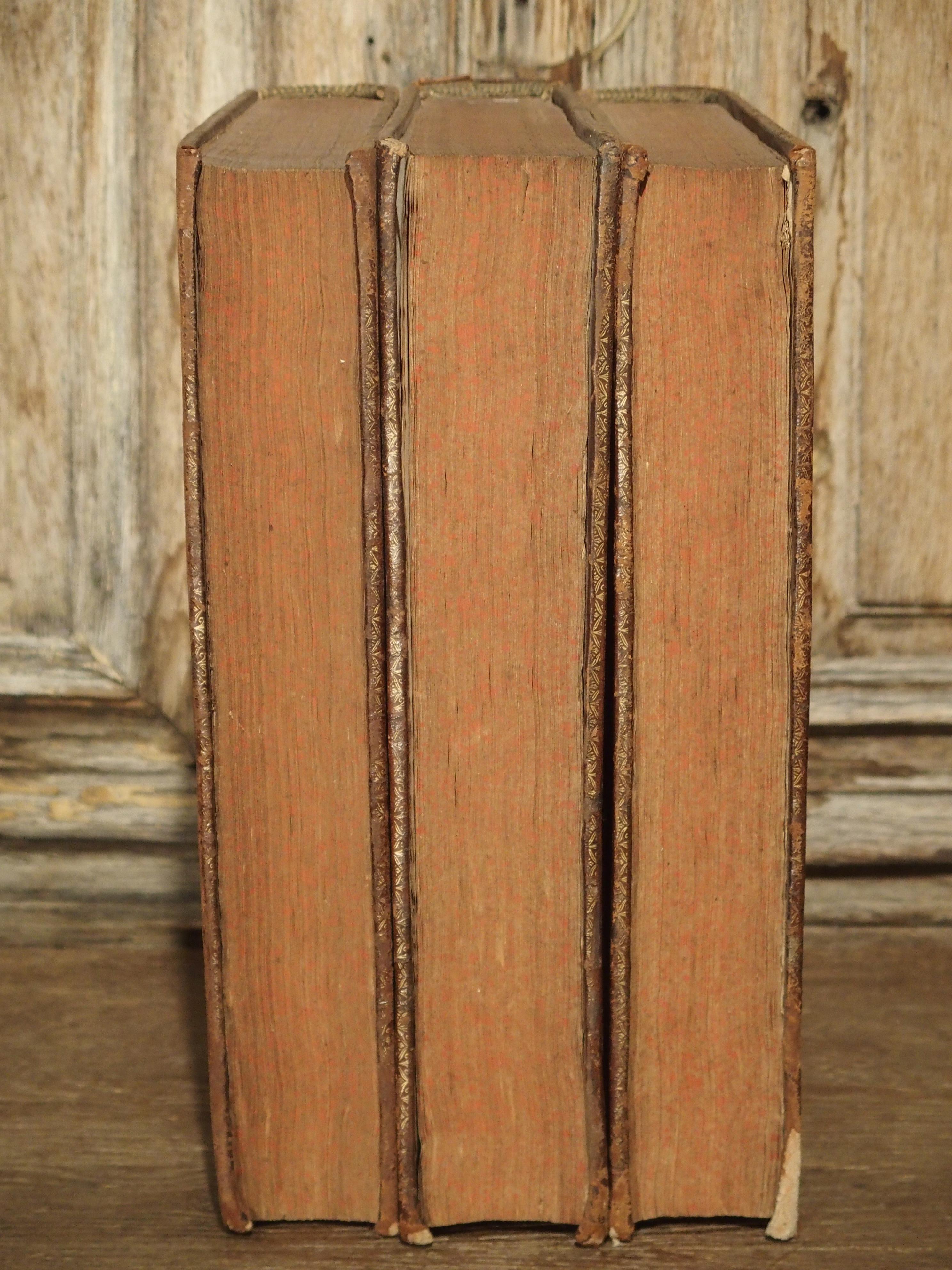 Set of 18th Century French Leather Bound Books, Les Vies Des Saints, 1715 14
