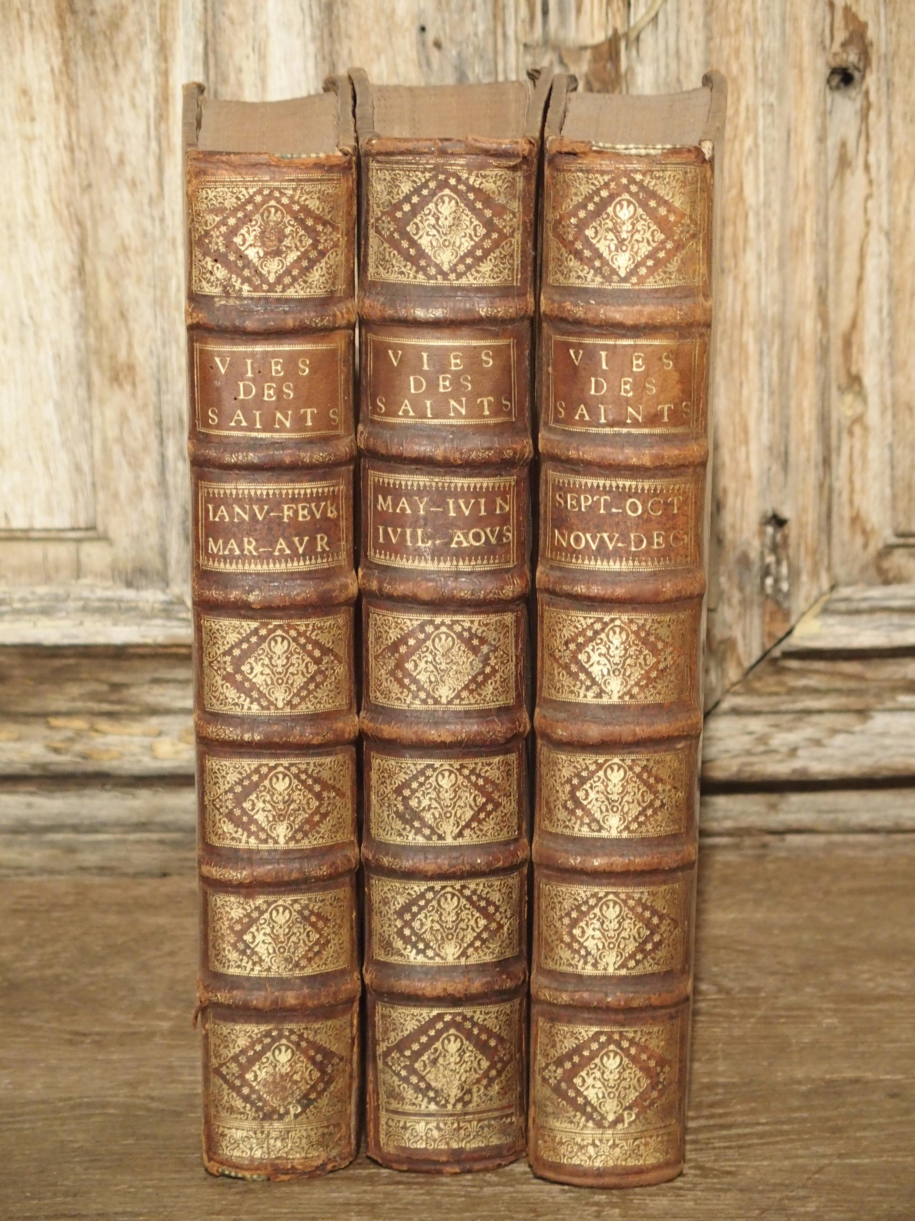Set of 18th Century French Leather Bound Books, Les Vies Des Saints, 1715 5