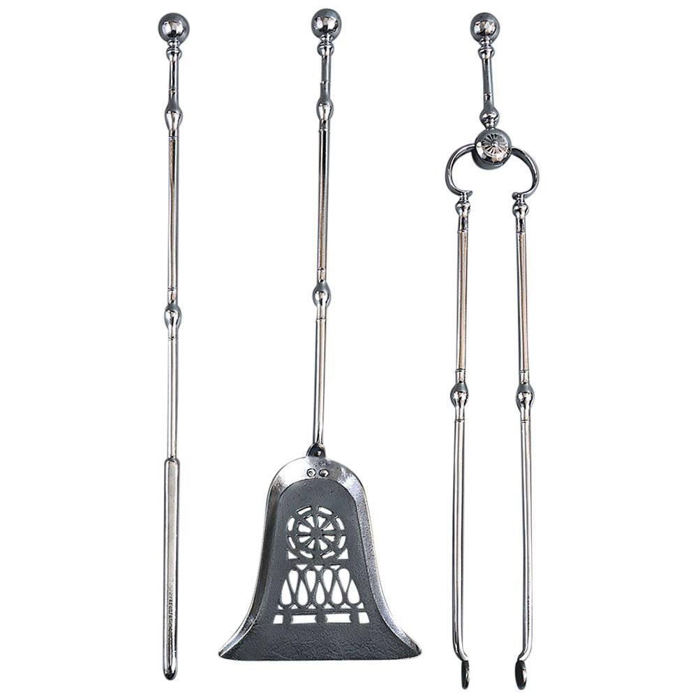 Set of 18th Century Georgian Fishtail Steel Fire Irons : Shovel, Tongs and Poker