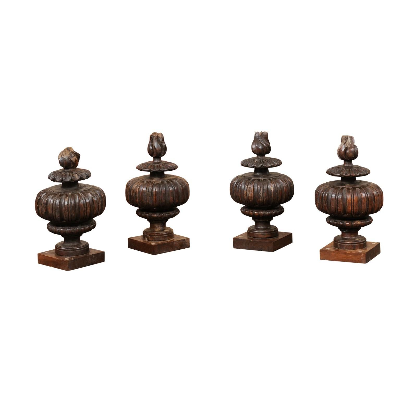 Set of 4 18th Century Italian Carved Wood Finials. SOLD IN PAIRS, PRICE PER PAIR