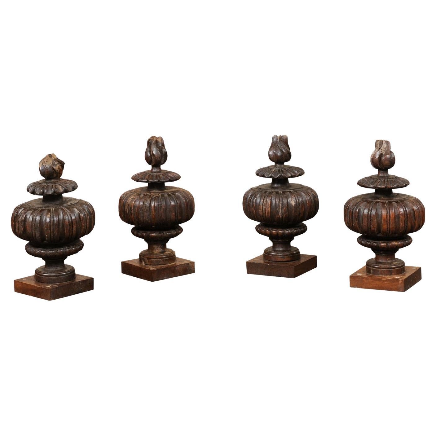 Set of 18th Century Italian Carved Wood Finials. SOLD IN PAIRS(1 pair available) For Sale