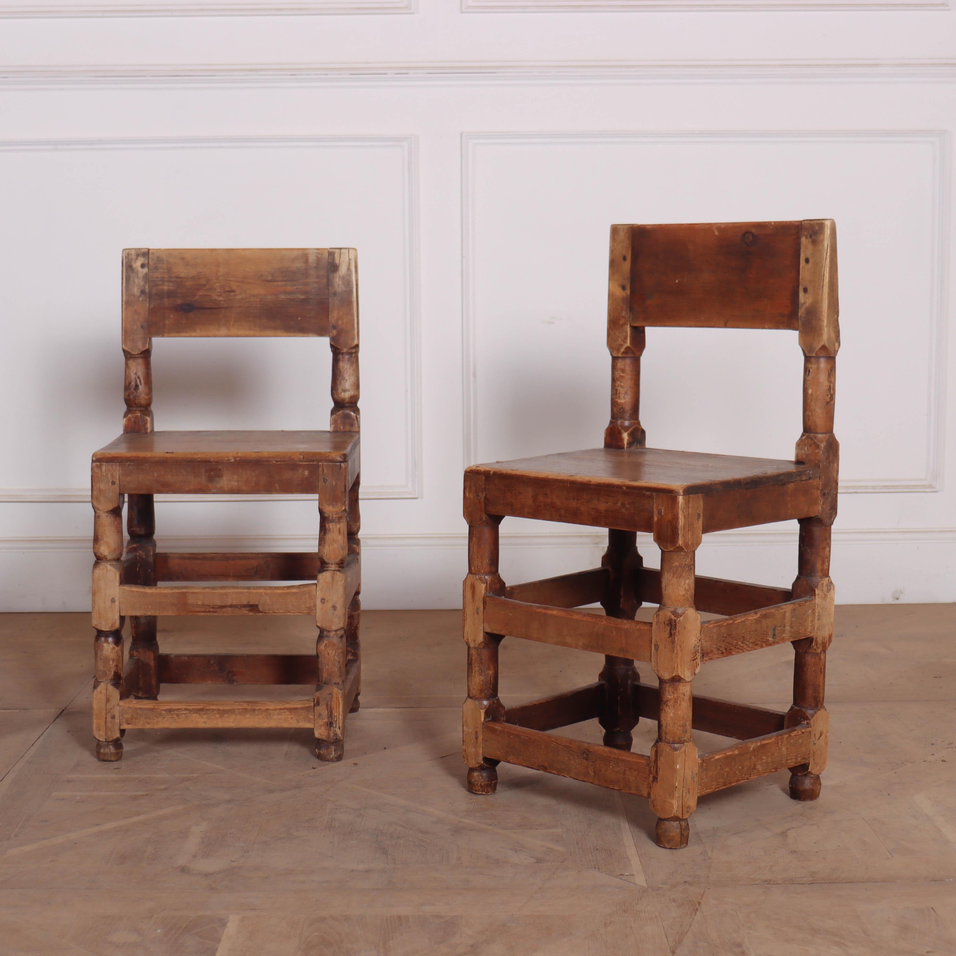 Set of 4 18th C Swedish chairs with a worn pine finish. 1780.

Seat height is 19