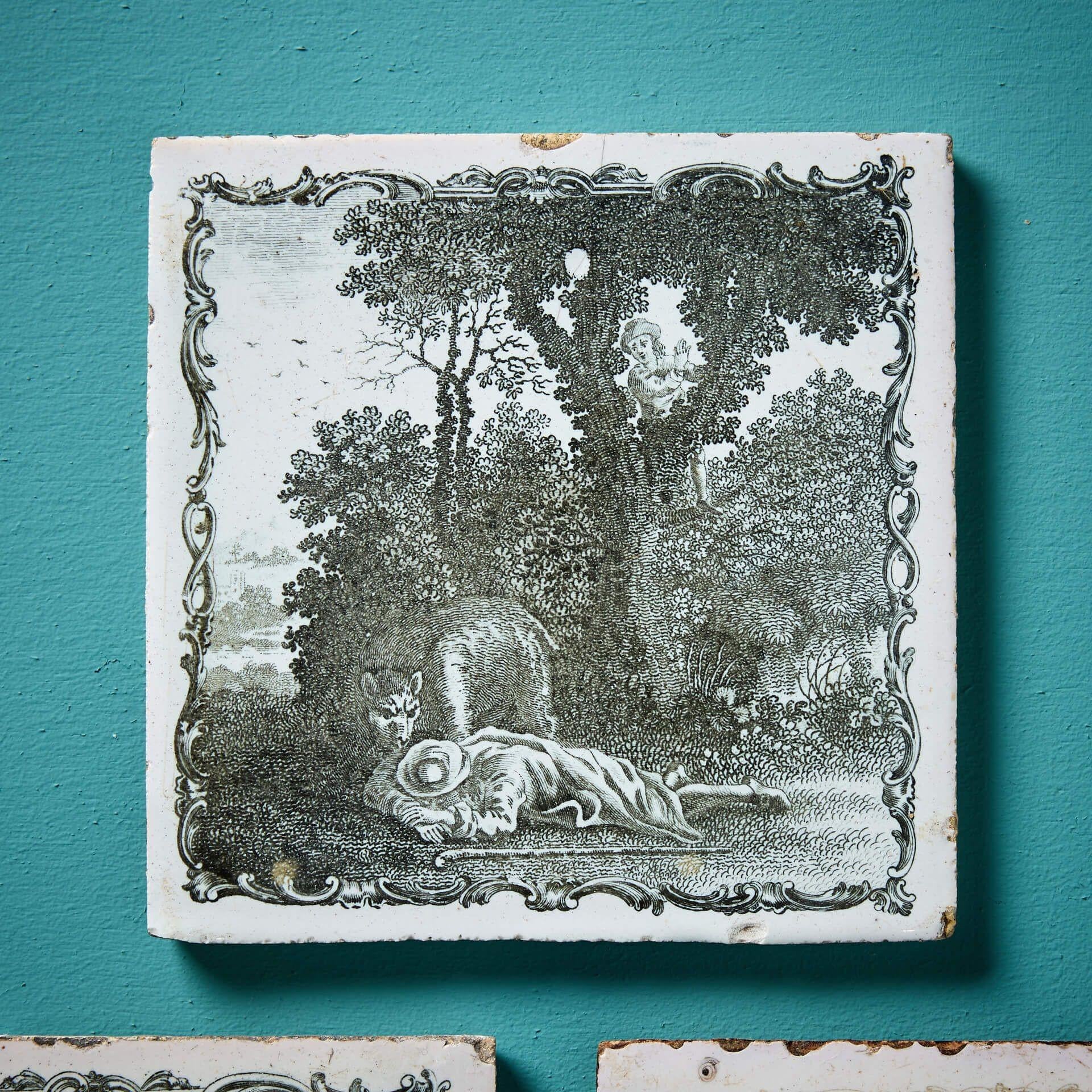 Georgian Set of 18th Century Transfer Printed Liverpool Delft Tiles For Sale