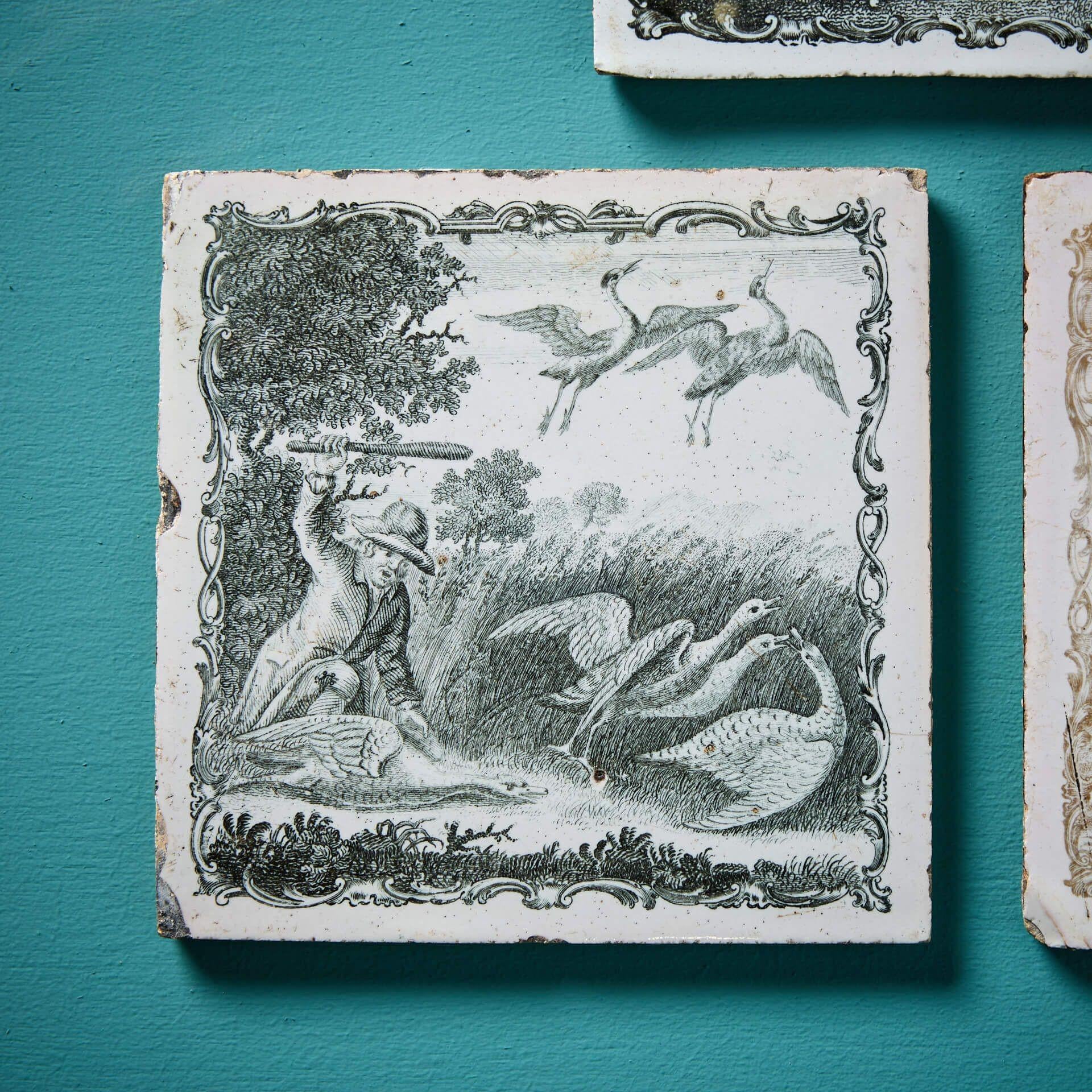 English Set of 18th Century Transfer Printed Liverpool Delft Tiles For Sale
