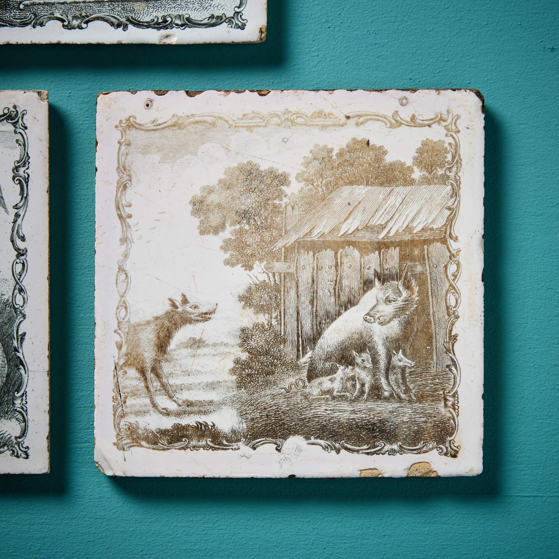 Glazed Set of 18th Century Transfer Printed Liverpool Delft Tiles For Sale