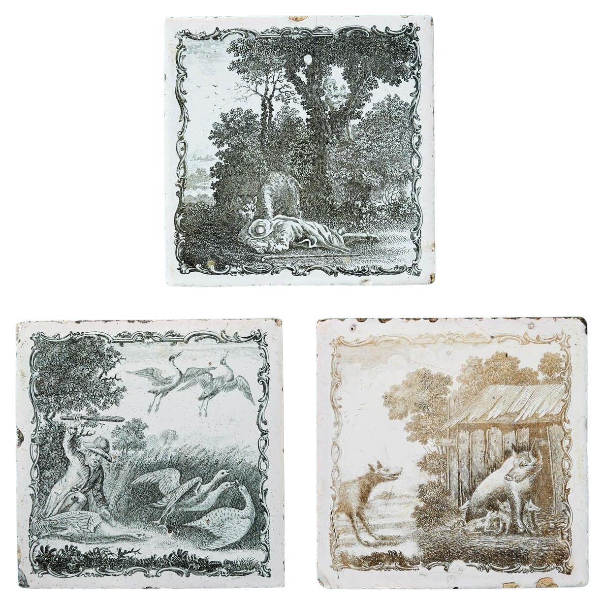 Set of 18th Century Transfer Printed Liverpool Delft Tiles For Sale