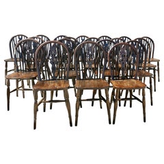 Used Set of 19 Beech Wheel Back Windsor Kitchen Dining Chairs