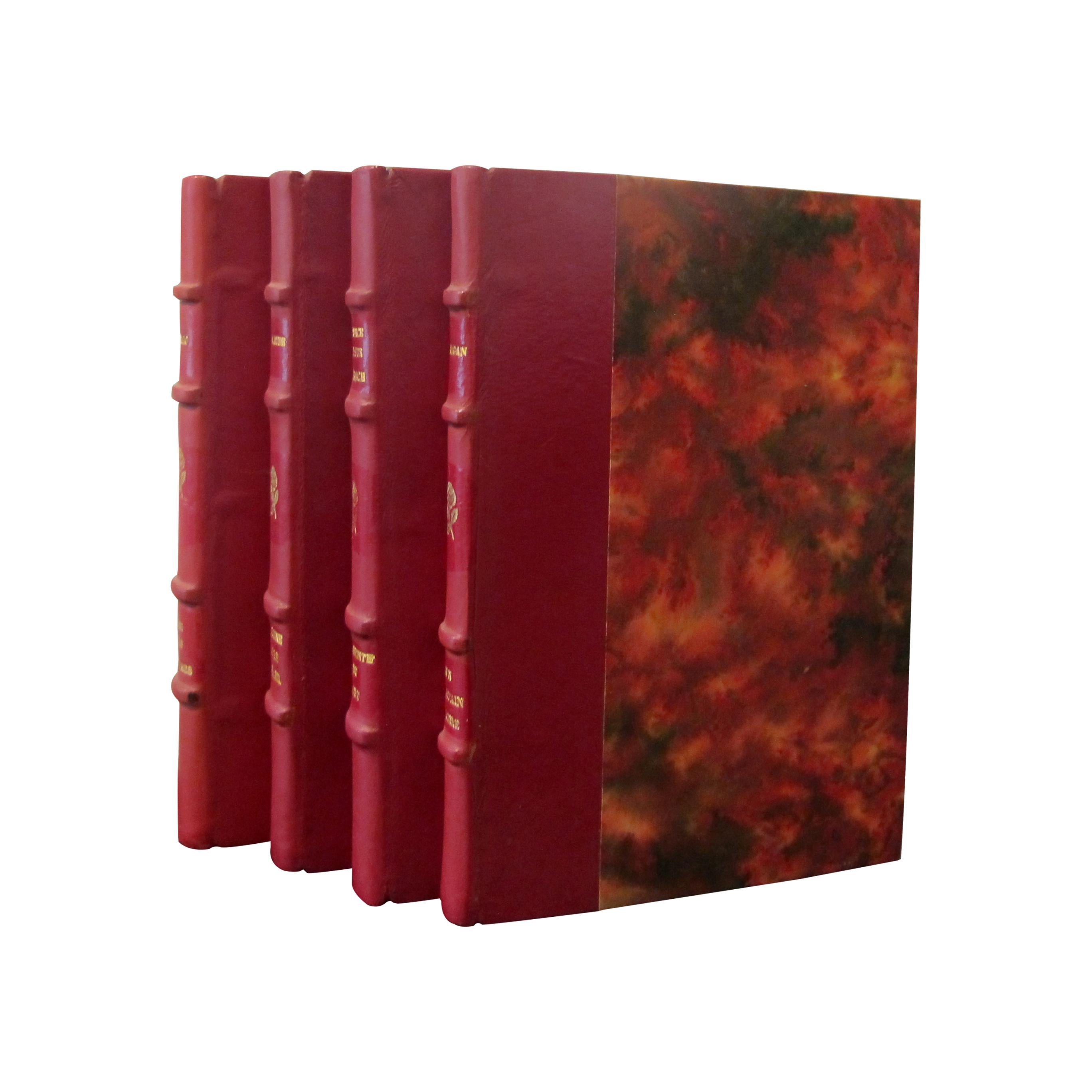Set of 19 Early 20th Century French Novel Books Bound in Red Leather 1920s-1960s In Good Condition In London, GB