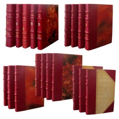 Antique Set of 19 Early 20th Century French Novel Books Bound in Red Leather 1920s-1960s