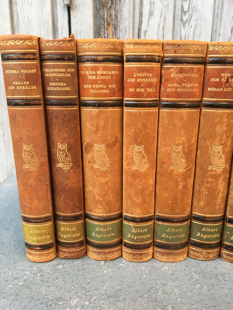 Set of 19 Swedish Literature Leather-Bound Books, 1946 For Sale at 1stdibs