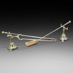 Set of 1920s Brass Fire Irons with Dogs