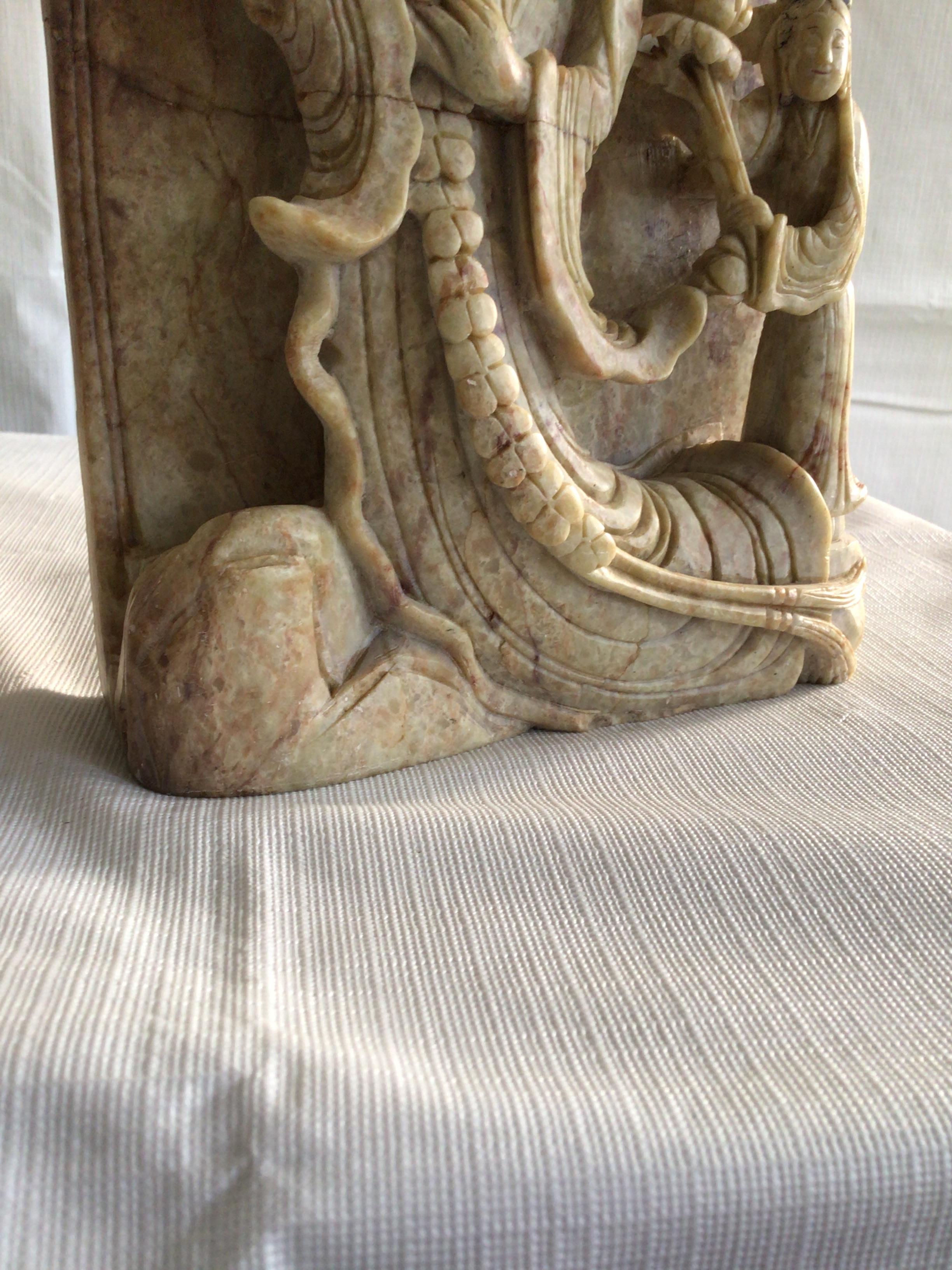 Set of 1920s Carved Soapstone Bookends For Sale 9