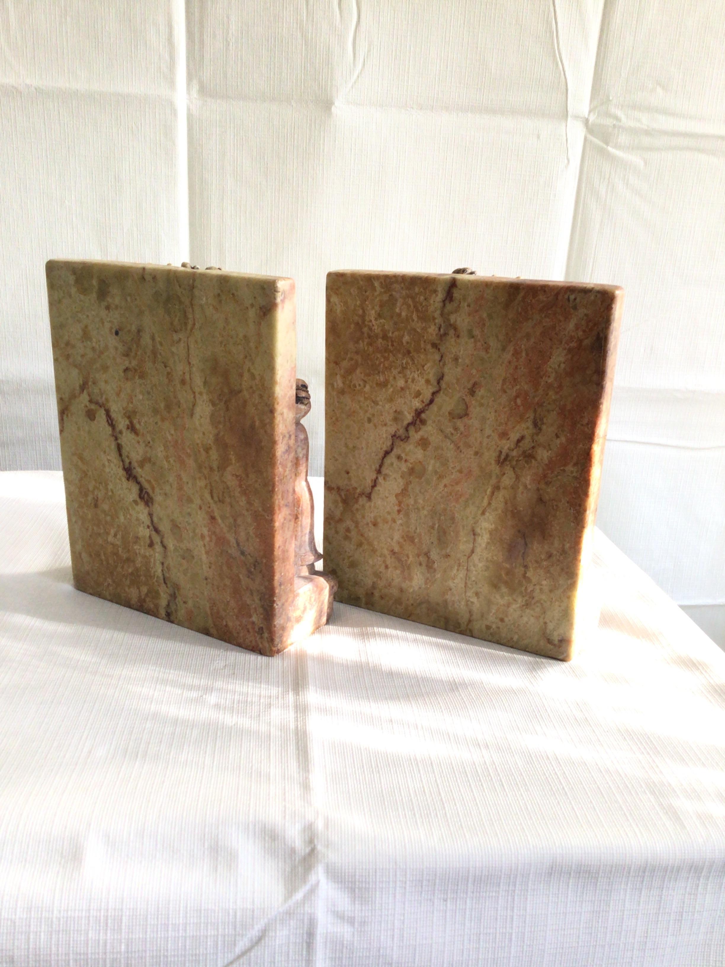 Set of 1920s Carved Soapstone Bookends For Sale 1