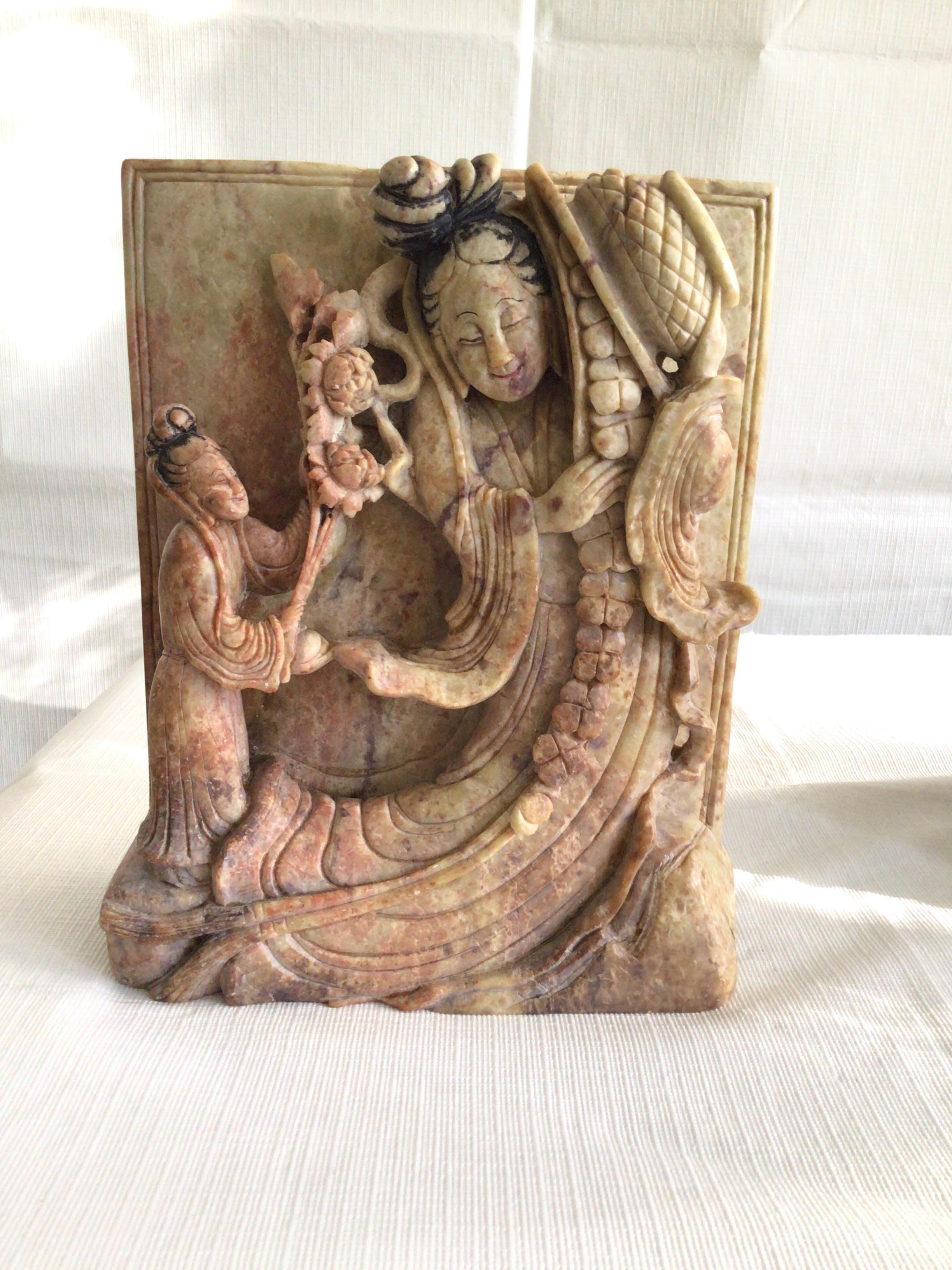 Set of 1920s Carved Soapstone Bookends For Sale 2