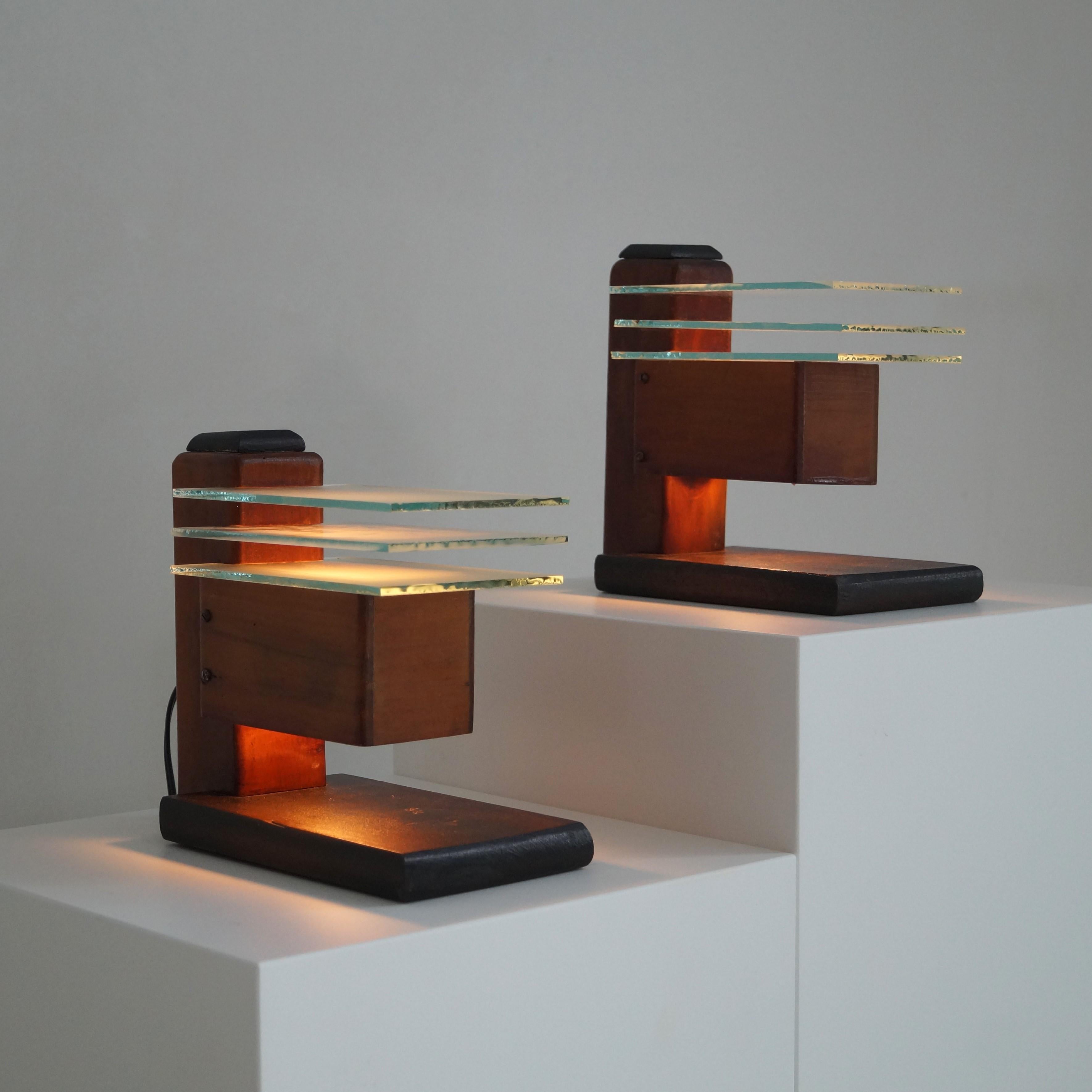 Set of 1920s Dutch modernist bedside lamps in the manner of Frank Lloyd Wright 1