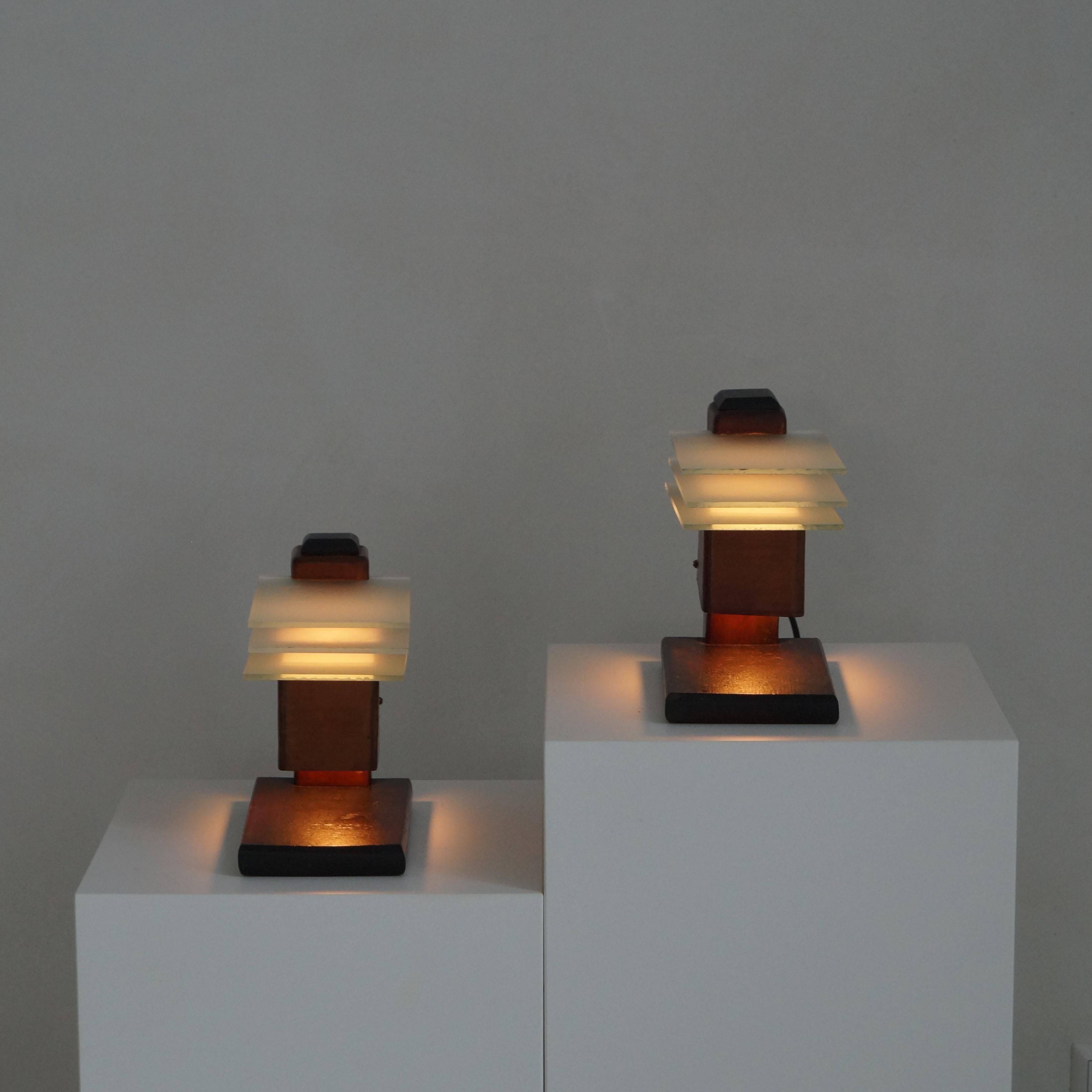 Set of 1920s Dutch modernist bedside lamps in the manner of Frank Lloyd Wright 2