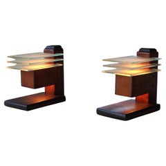 Set of 1920s Dutch modernist bedside lamps in the manner of Frank Lloyd Wright