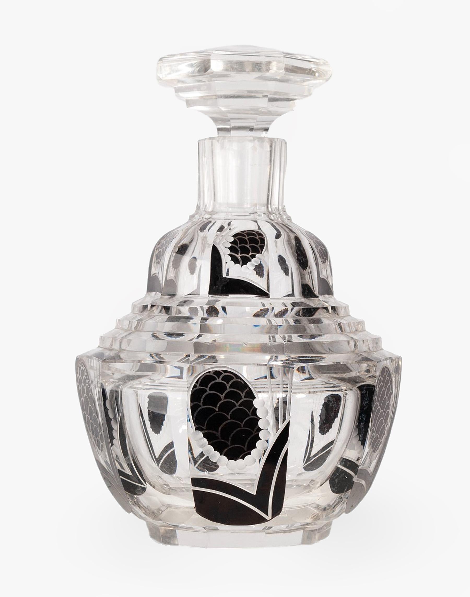Art Deco Set of 1930s Art Déco Czech/Bohemian Crystal Decanter and Glasses by Karl Palda For Sale