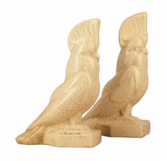 Set of 1930s French Art Déco Cracked Glaze Ceramic Cockatoos by Louis Fontinelle