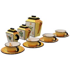 Vintage Set of 1930s Futurist Style Hand Painted Ceramic BMC Tea Service