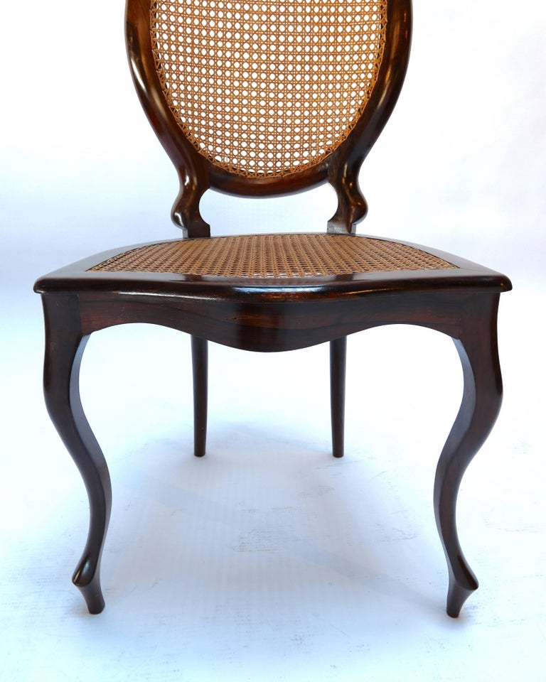 Mid-20th Century Set of 1940s Brazilian Jacaranda Medallion Cane Dining Chairs For Sale