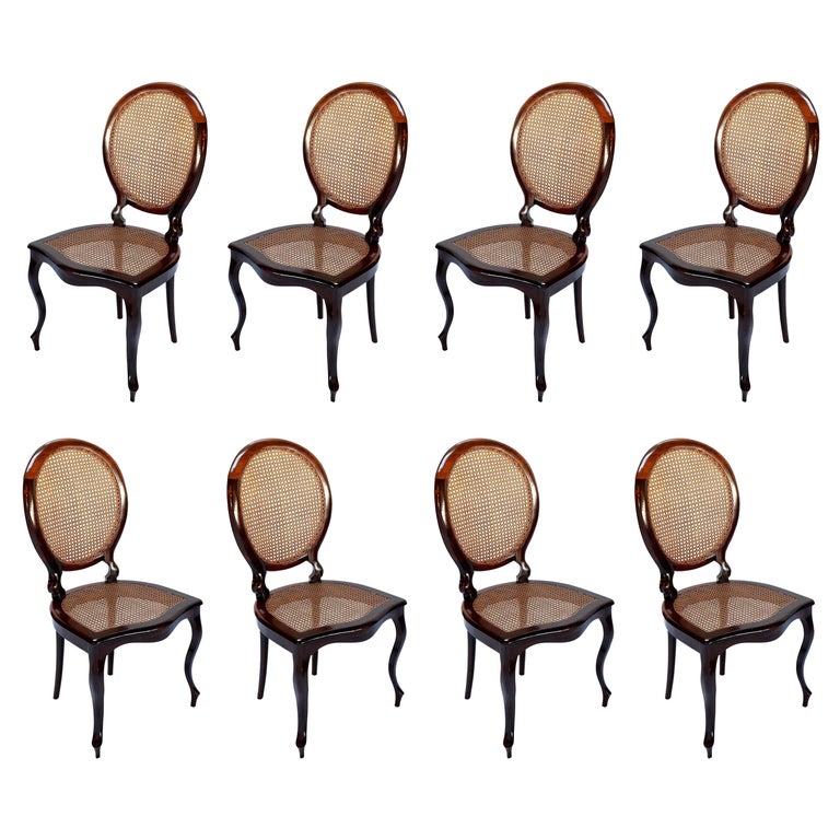 Set of 1940s Brazilian Jacaranda Medallion Cane Dining Chairs For Sale