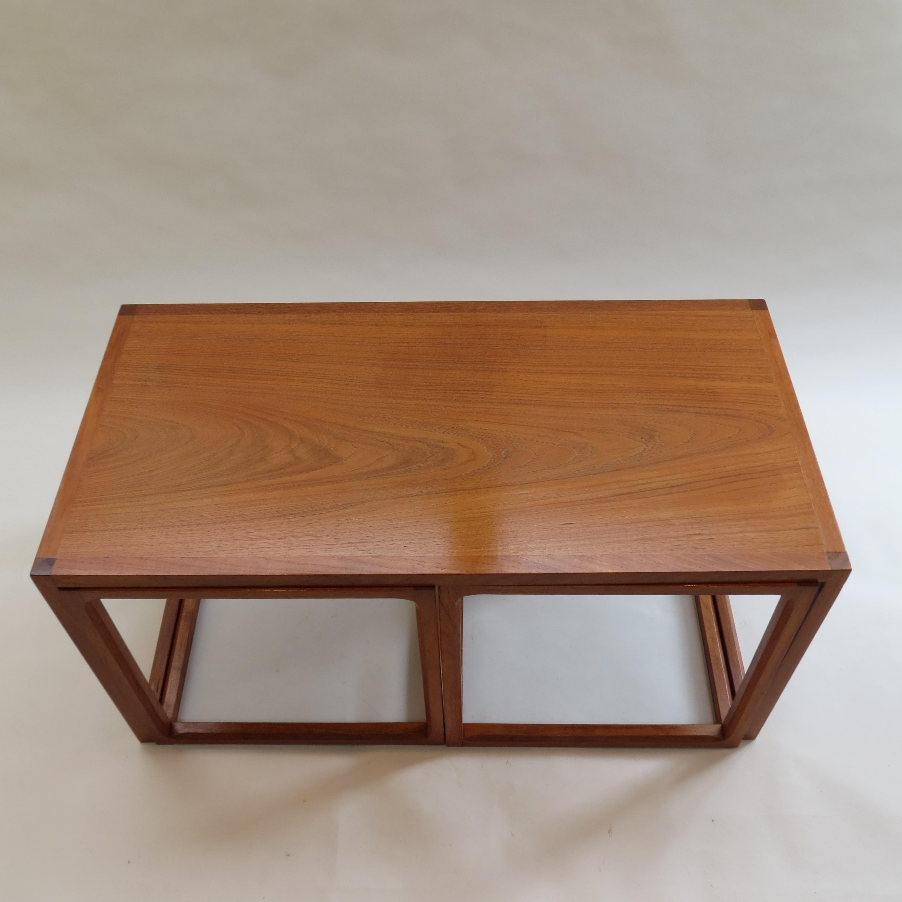 Mid-Century Modern Set of 1950s Danish Aksel Kjersgaard, Denmark Qube Tables Nest of 3 Cube Coffee