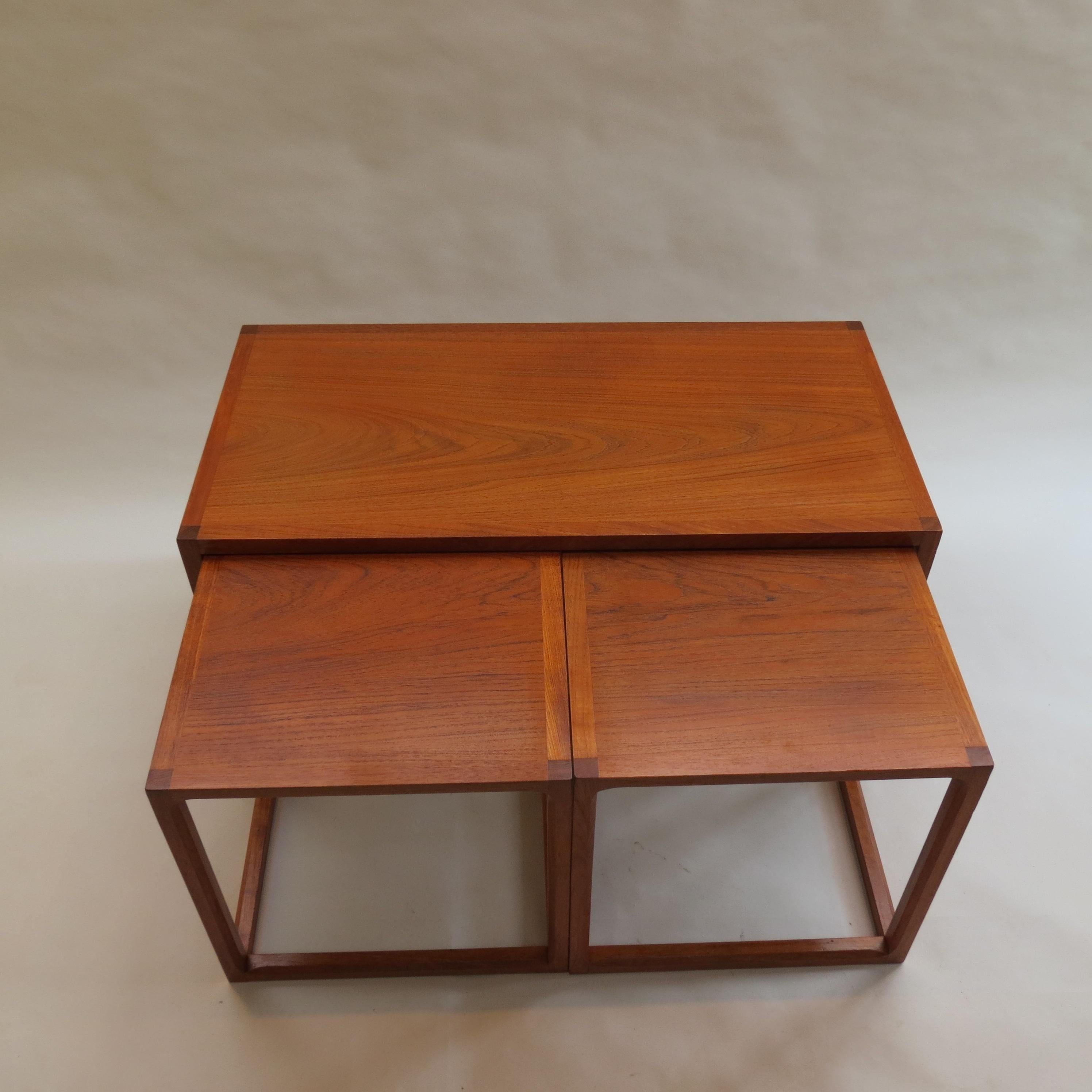 Machine-Made Set of 1950s Danish Aksel Kjersgaard, Denmark Qube Tables Nest of 3 Cube Coffee