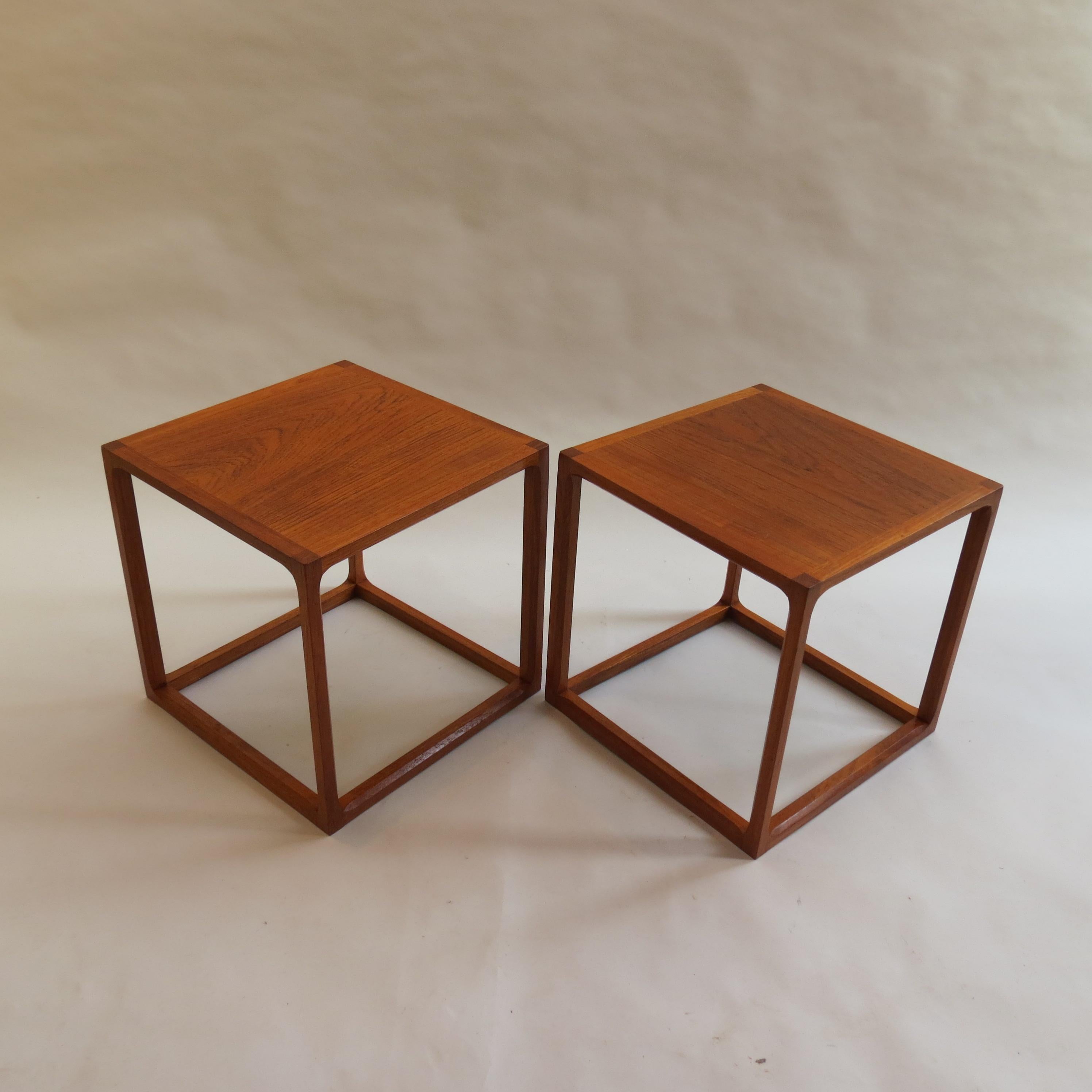 Teak Set of 1950s Danish Aksel Kjersgaard, Denmark Qube Tables Nest of 3 Cube Coffee