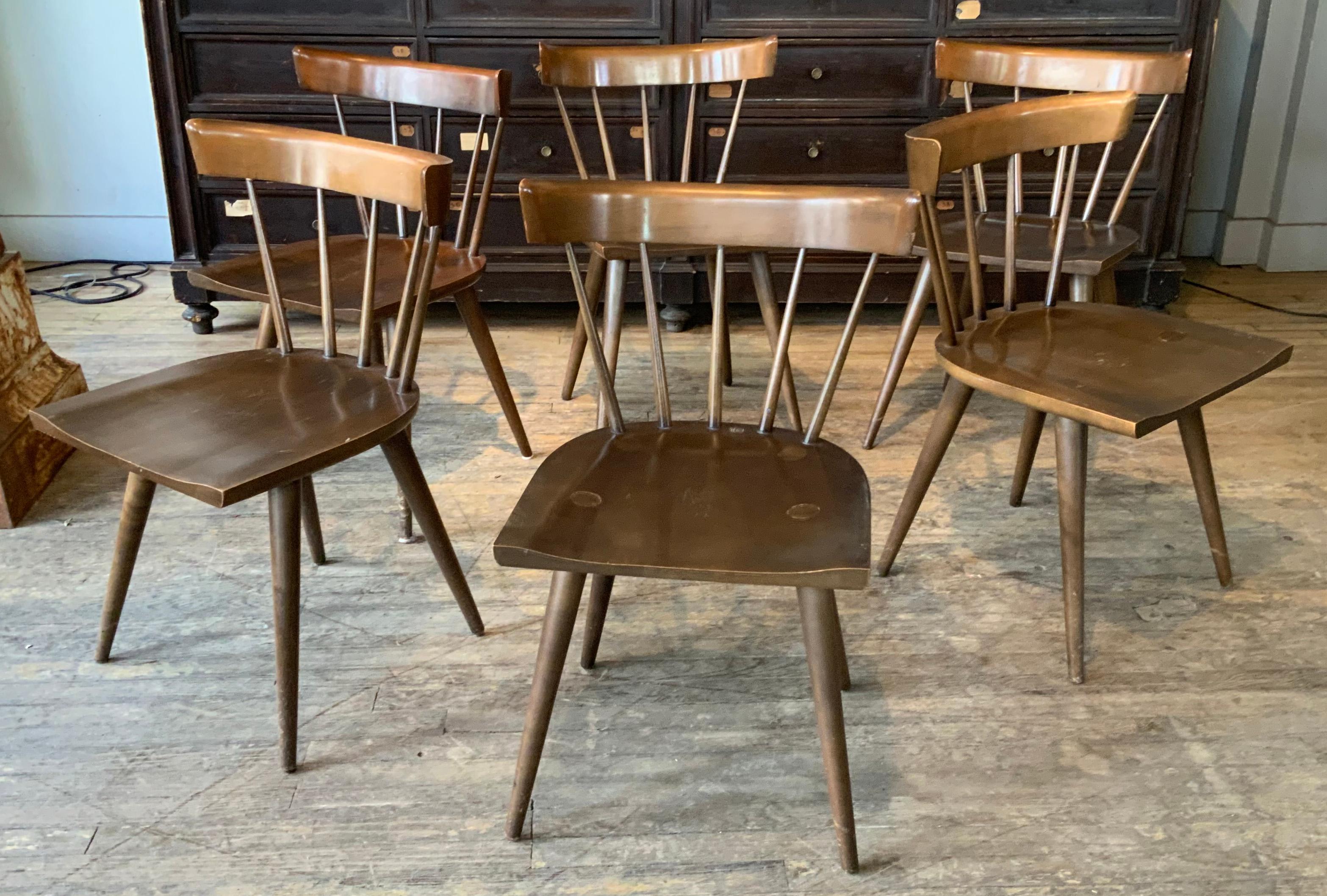 A very handsome set of six midcentury 1950s Planner Group dining chairs by Paul McCobb. 

classic McCobb birch chairs, in their original bean brown finish, which shows age expected wear.

a rare chance to own an original matched set of six of