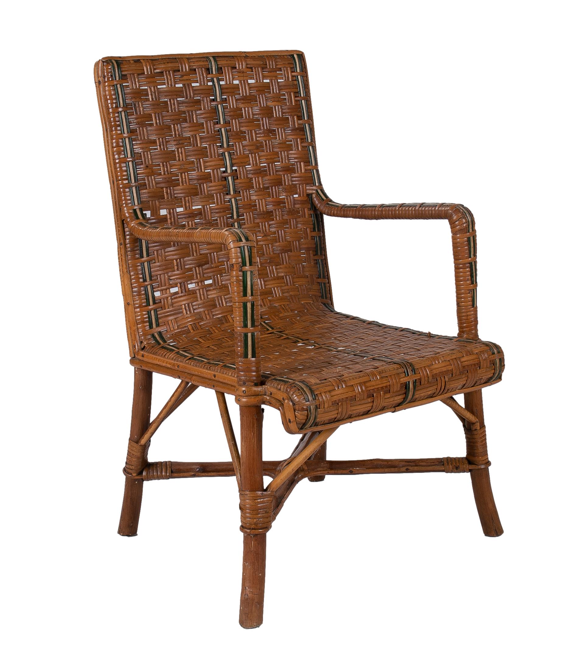 Set of 1950s Spanish Children's Size Lace Wicker & Bamboo Chair w/ Table 6