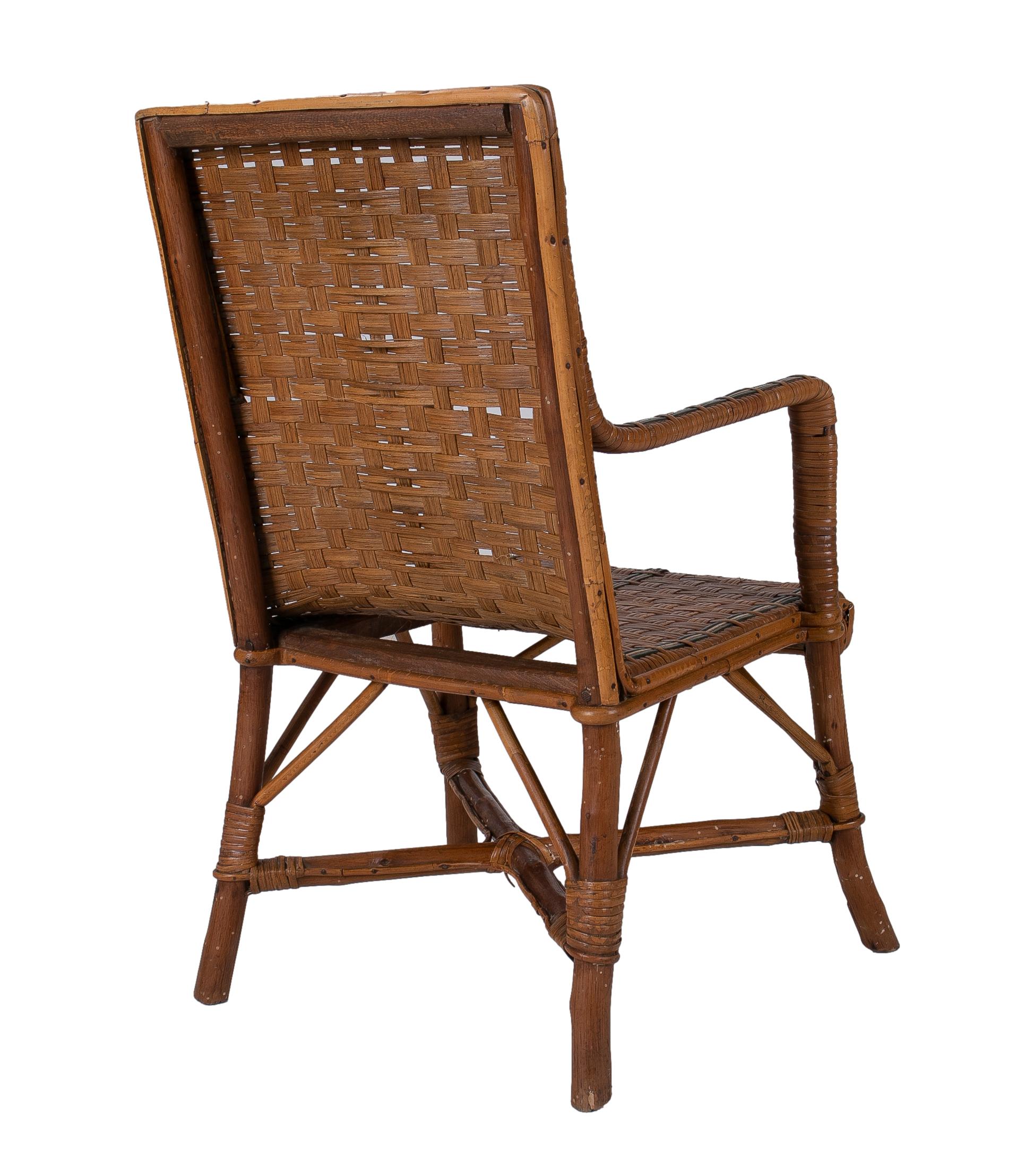 Set of 1950s Spanish Children's Size Lace Wicker & Bamboo Chair w/ Table 9