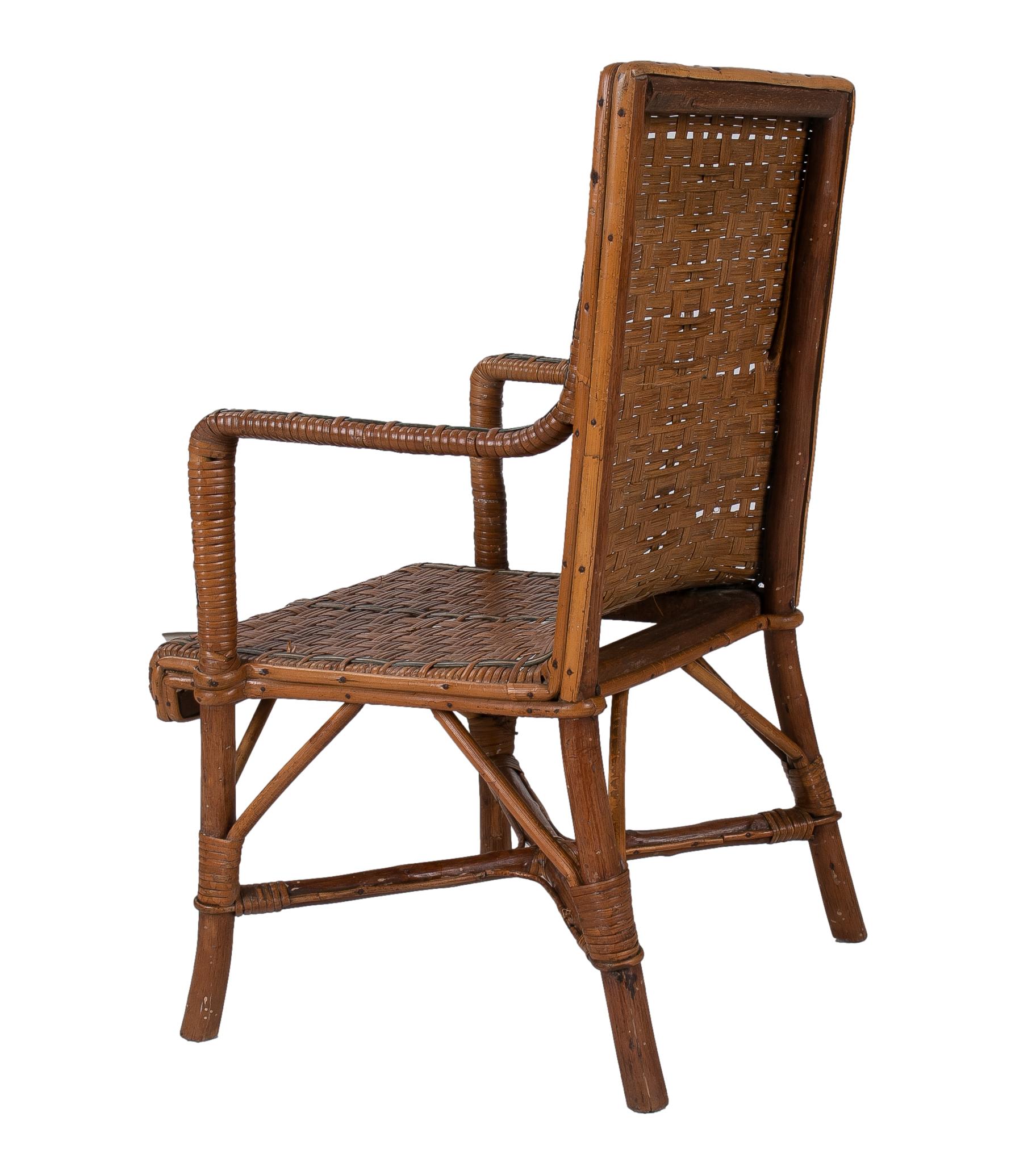 Set of 1950s Spanish Children's Size Lace Wicker & Bamboo Chair w/ Table 10