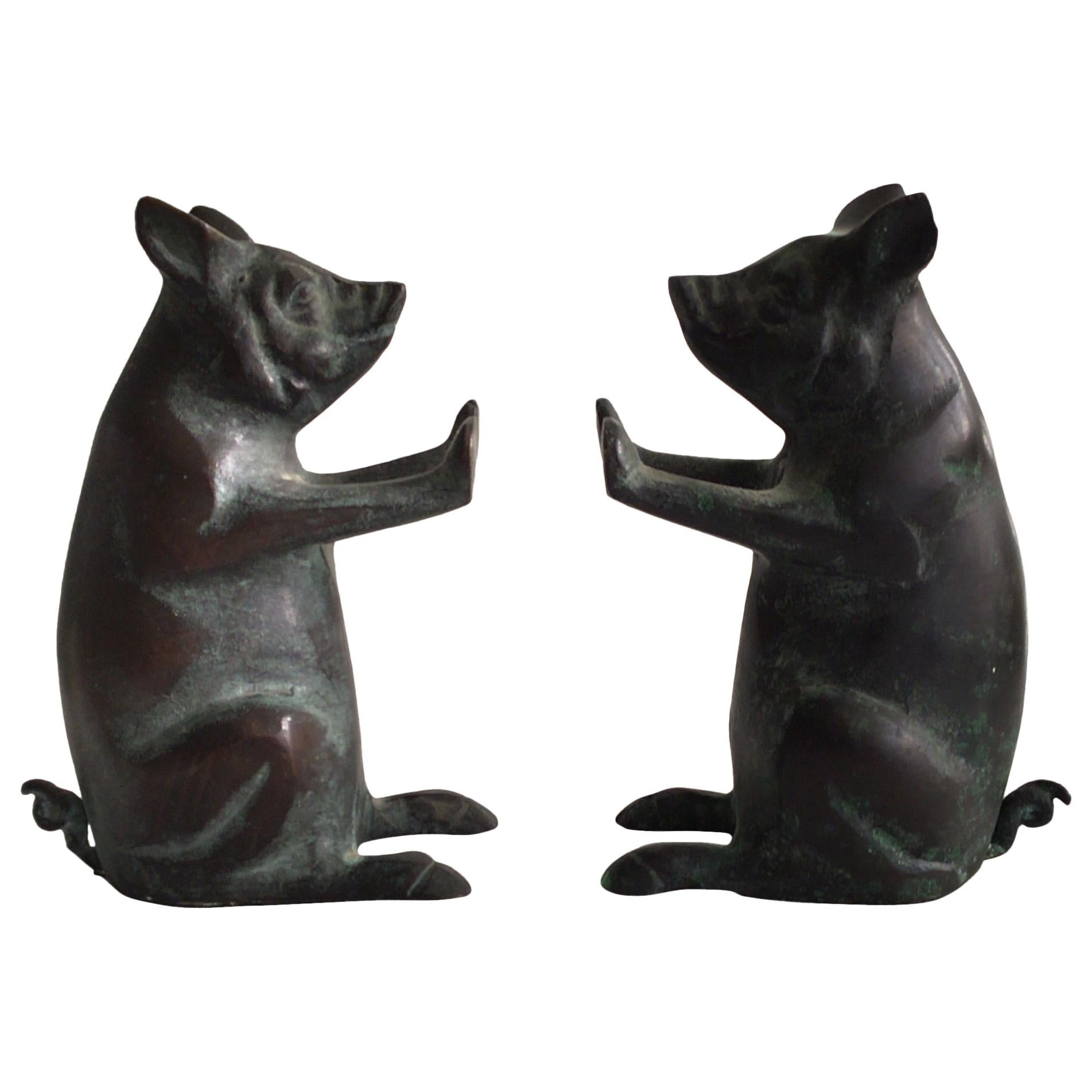 Set of 1960s Bronze Pig Bookends