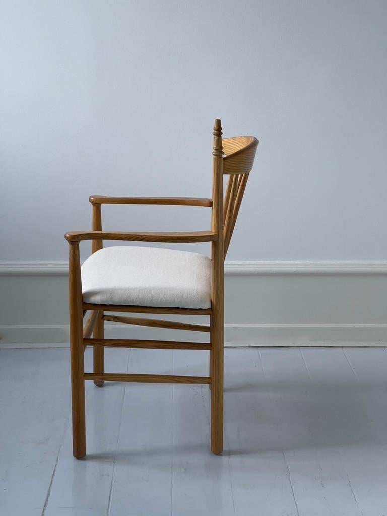 Late 20th Century Set of six 1970s Danish modern Dining Chairs in Solid Ash & Linen by FDB For Sale