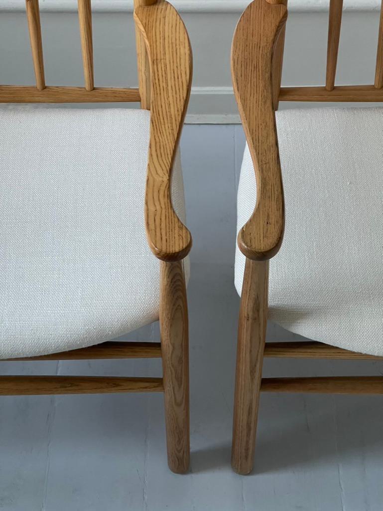 Fin du 20e siècle Ensemble de six chaises de salle à manger danoises modernes des années 1970 en frêne et lin massif par FDB en vente