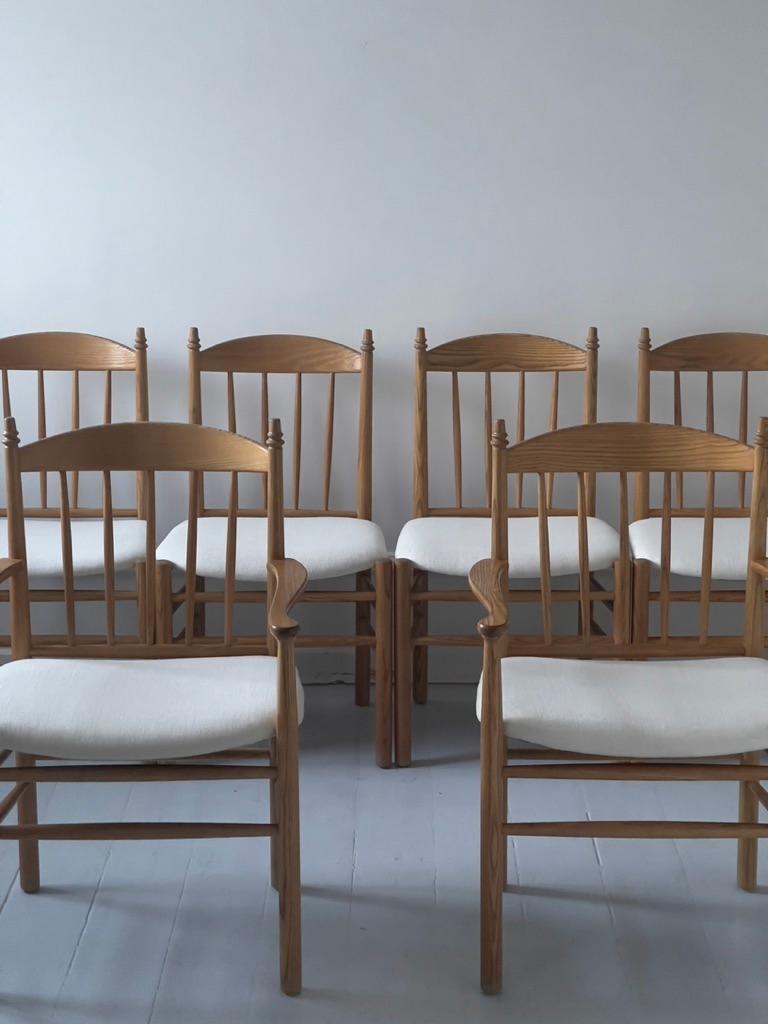 Set of six 1970s Danish modern Dining Chairs in Solid Ash & Linen by FDB For Sale 3