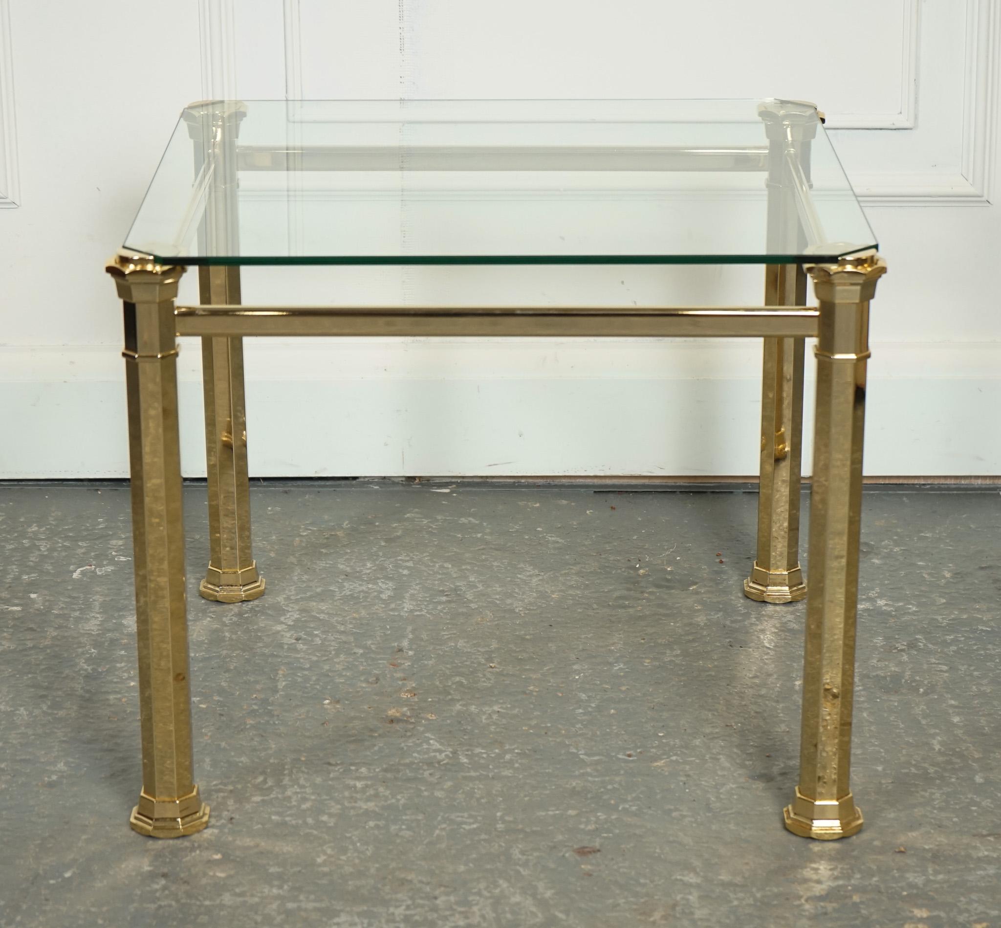 20th Century SET OF 1970's HOLLYWOOD REGENCY BRASS & GLASS NEST OF TABLES SIDE TABLEJ1 For Sale