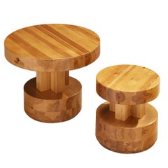 Set di tavolini rotondi scandinavi anni '70 in pino massiccio