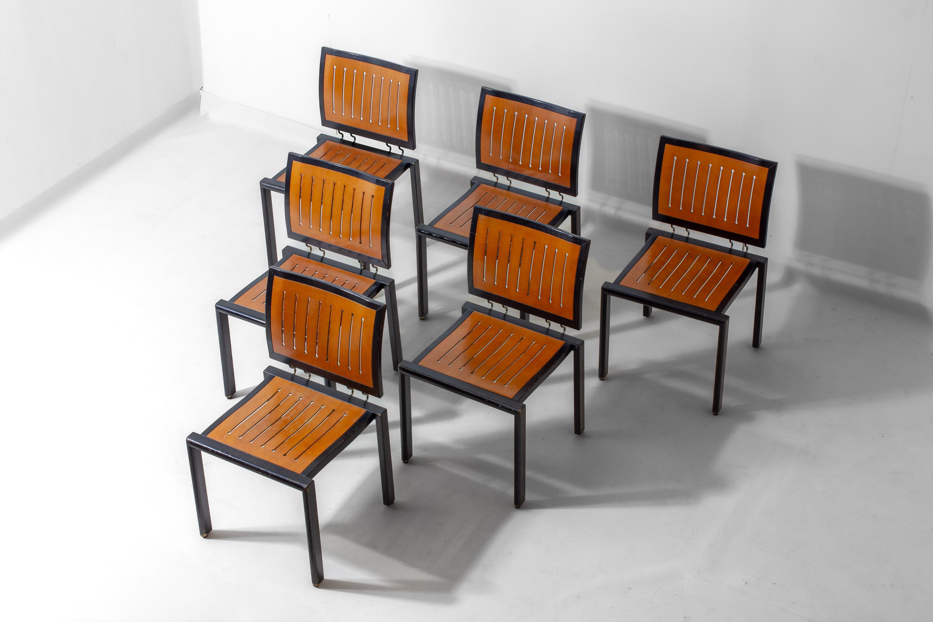 Satz Bruno Rey Quadro Stühle aus den 1980er Jahren für Dietiker Switzerland (Postmoderne) im Angebot