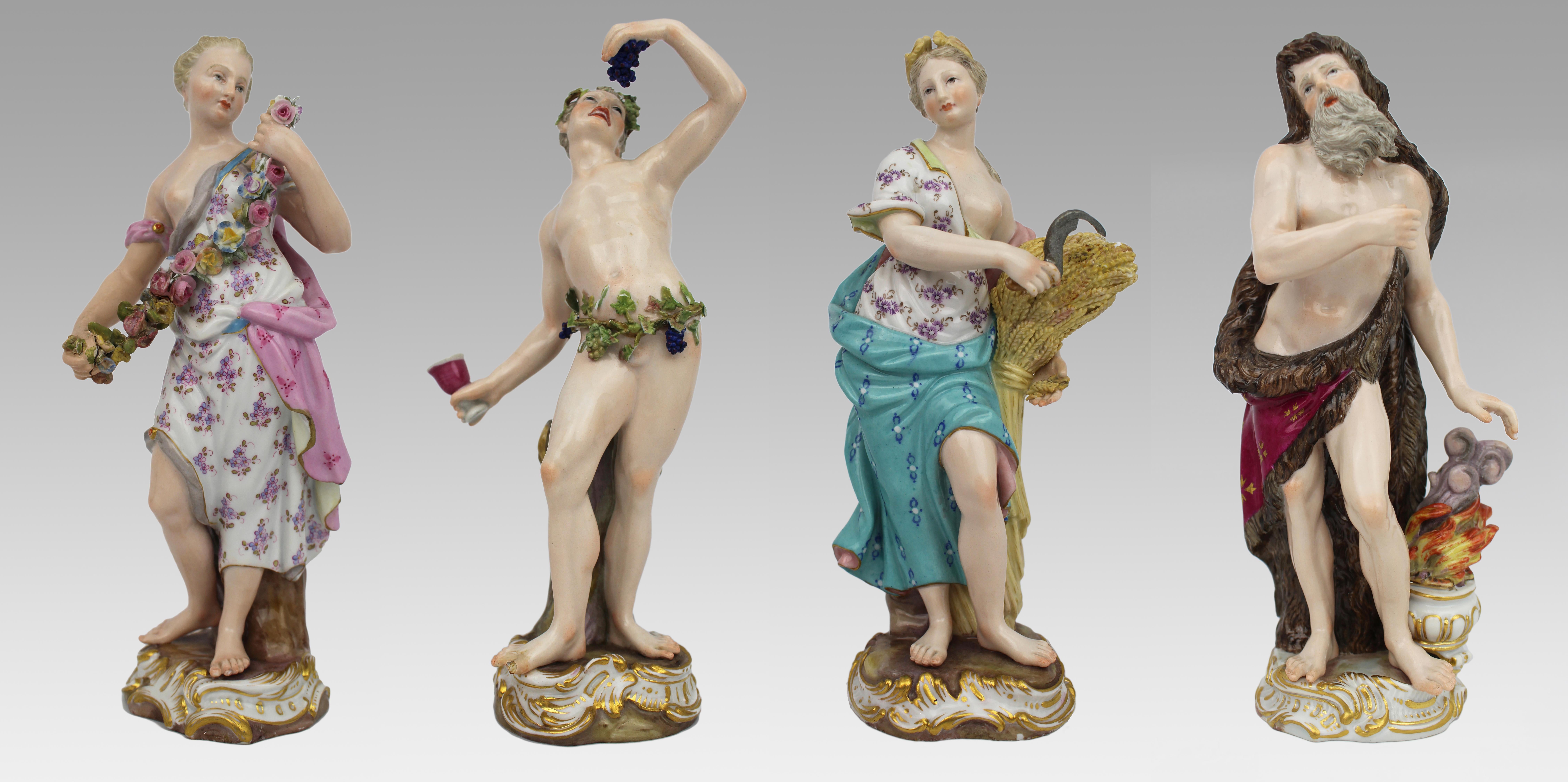 Statuette in porcellana di Meissen del XIX secolo - Set delle Four Seasons

Un set finemente modellato di quattro figure in Meissen Porcelain che rappresentano le Quattro Stagioni, prodotte nel XIX secolo e basate su disegni della metà del XVIII