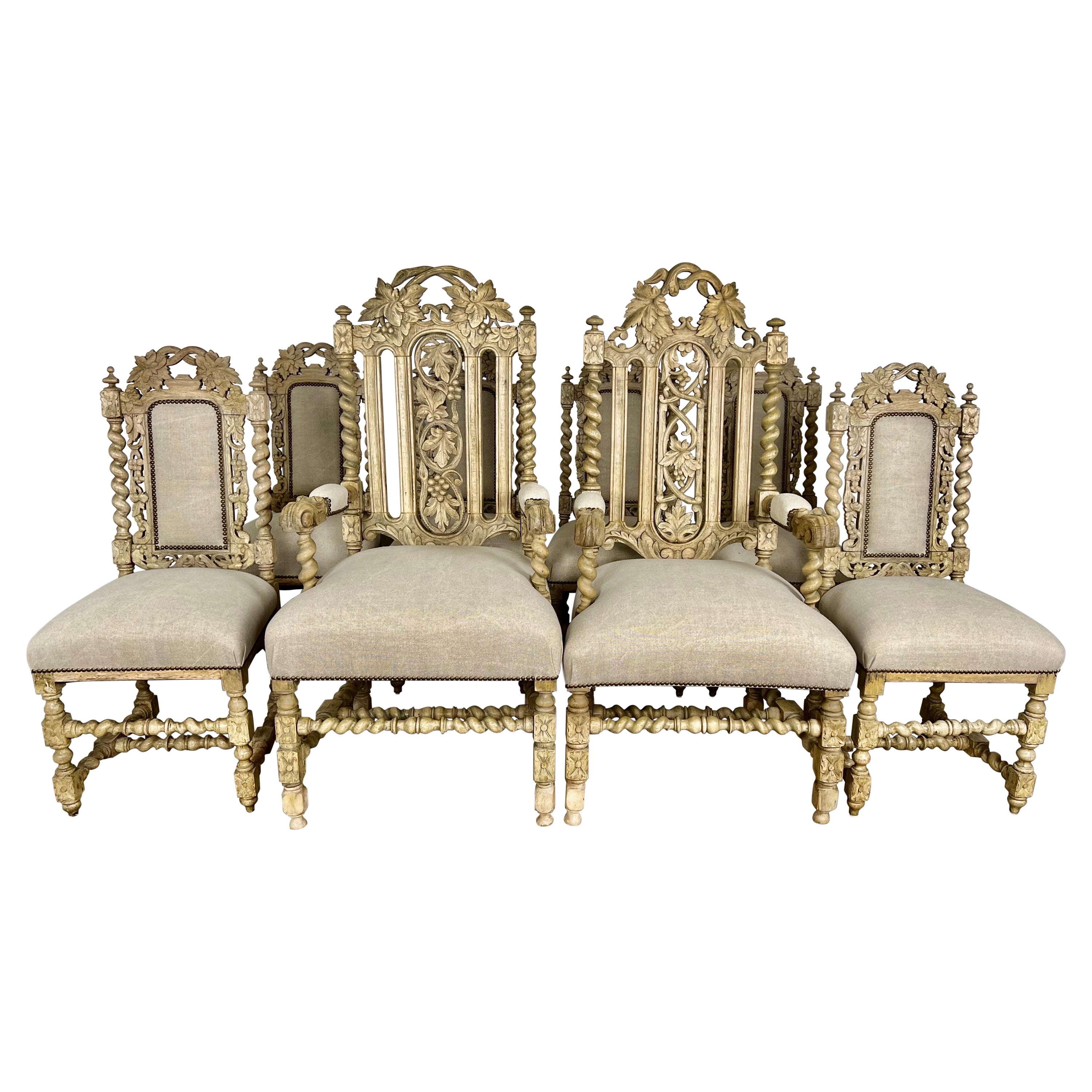 Set of 19th Century  Bleached Oak Dining Chairs