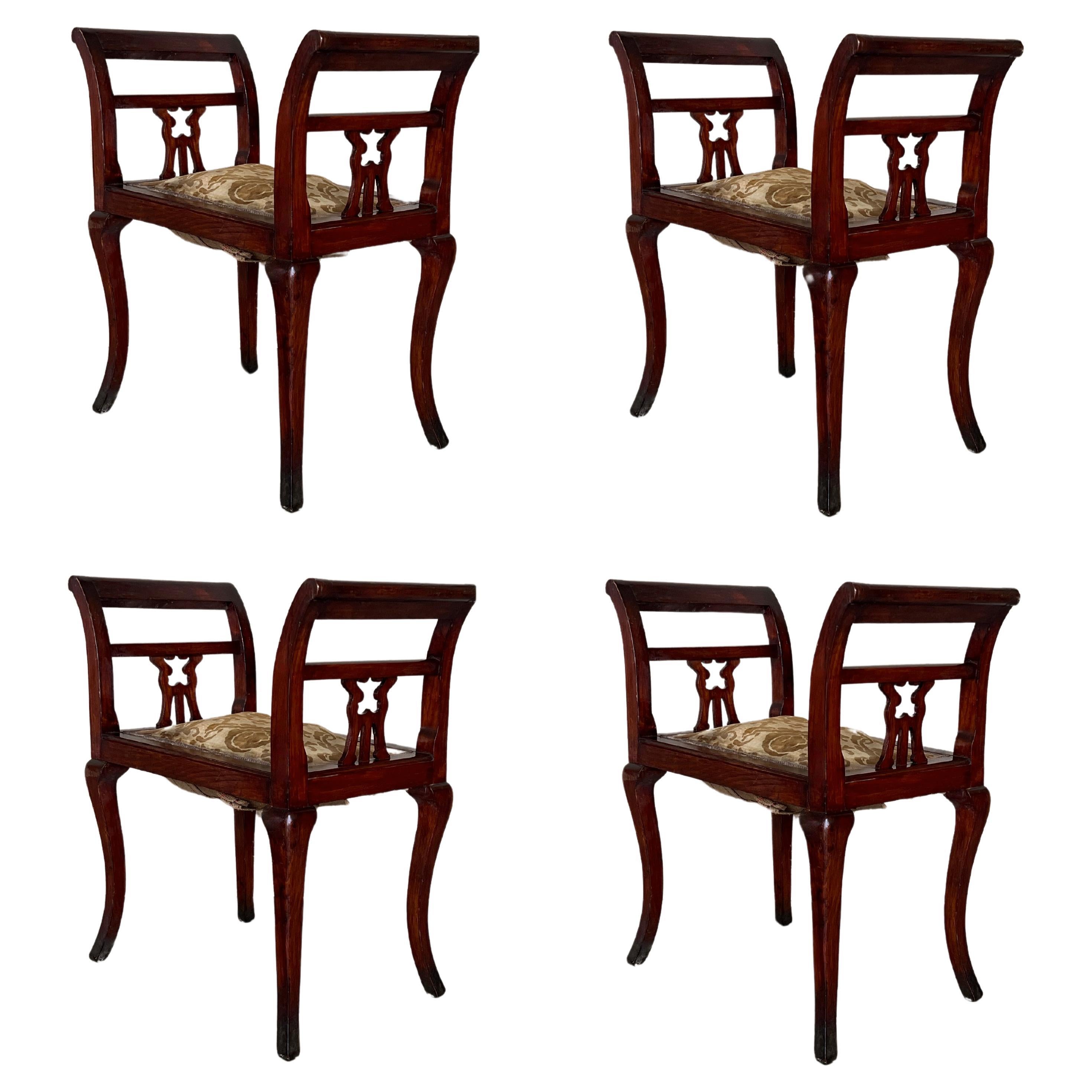 Set aus geschnitzten Chippendale-Fensterstühlen/Bänken aus Mahagoni des 19. Jahrhunderts