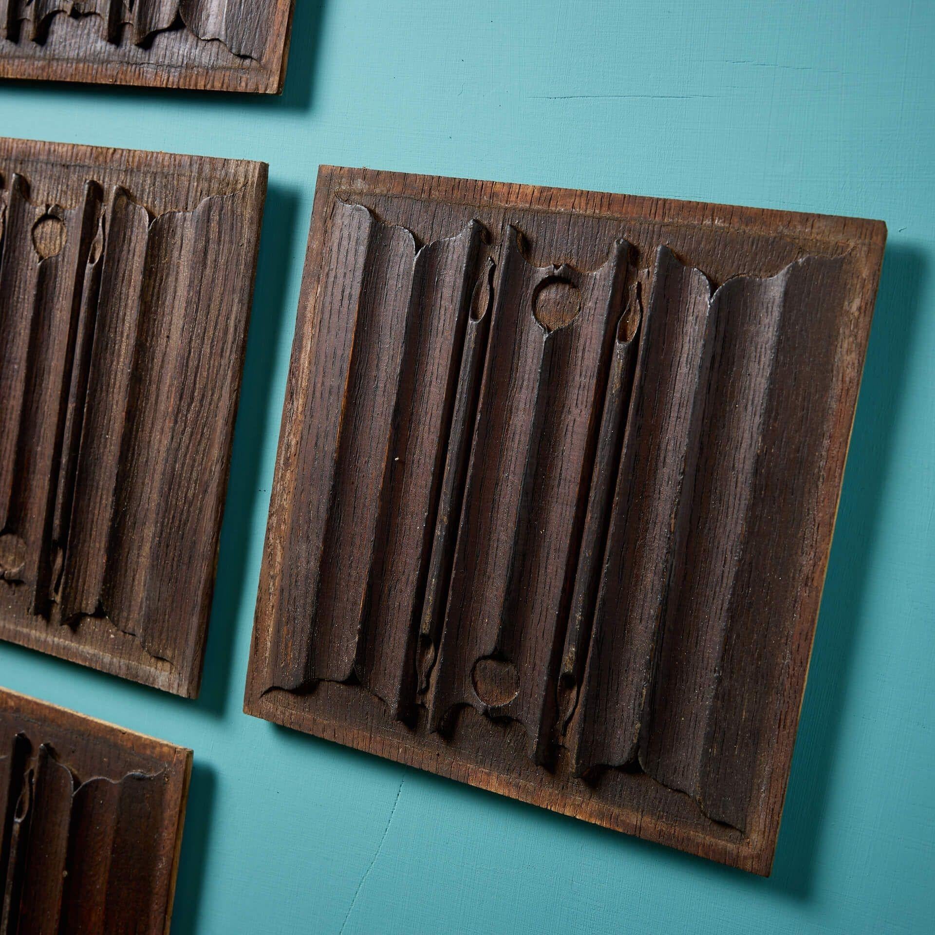 Gothic Revival Set of 19th Century Carved Oak Linen Fold Panels For Sale