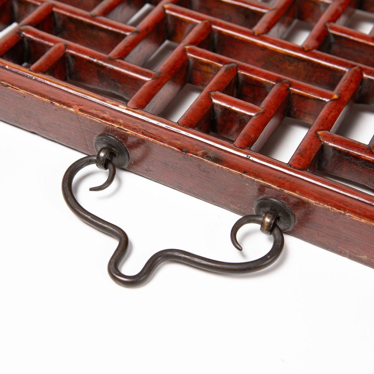 Set of 19th Century Chinese Hand-Carved Geometric Lattice Panels in Red Lacquer 5