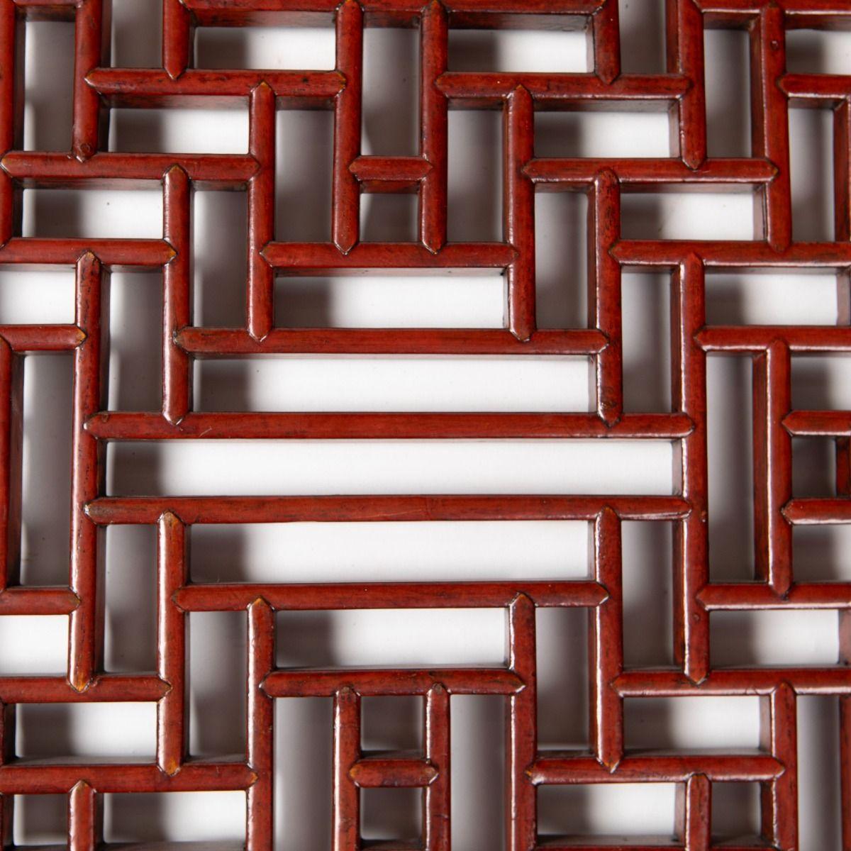 Set of 19th Century Chinese Hand-Carved Geometric Lattice Panels in Red Lacquer 2
