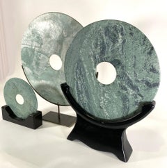 Set of 3, 19th Century Chinese Jade Discs on Stands
