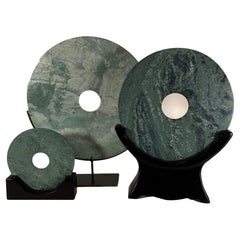 Set of 3, 19th Century Chinese Jade Discs on Stands